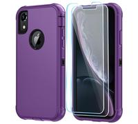 SunStory Compatible with iPhone XR Case with HD Screen Protector, 3-Layer Heavy Duty Full-Body Cover,3 in 1 Hybrid Protective Case for iPhone XR 6.1", Purple