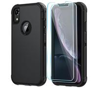 SunStory Compatible with iPhone XR Case with HD Screen Protector, 3-Layer Heavy Duty Full-Body Cover,3 in 1 Hybrid Protective Case for iPhone XR 6.1", Black