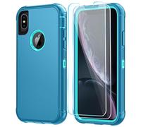 SunStory Compatible with iPhone Xs Max Case with HD Screen Protector, 3-Layer Heavy Duty Full-Body Cover,3 in 1 Hybrid Protective Case for iPhone Xs Max Case 6.5", LakeSkyBlue