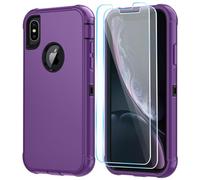 SunStory Compatible with iPhone Xs/X Case with HD Screen Protector, 3-Layer Heavy Duty Full-Body Cover,3 in 1 Hybrid Protective Case for iPhone Xs/X 5.8",Purple