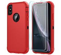 SunStory Compatible with iPhone Xs/X Case with HD Screen Protector, 3-Layer Heavy Duty Full-Body Cover,3 in 1 Hybrid Protective Case for iPhone Xs/X 5.8",Red