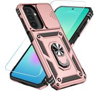 SunStory Compatible with Samsung Galaxy A27 5G Case with HD Screen Protector & Slide Camera Cover & Rotated Ring Kickstand,[Shockproof] Dual Layers Phone Case for Galaxy A27,Rose Gold