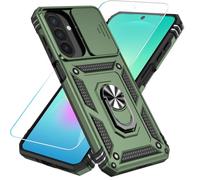 SunStory Compatible with Samsung Galaxy A27 5G Case with HD Screen Protector & Slide Camera Cover & Rotated Ring Kickstand,[Shockproof] Dual Layers Phone Case for Galaxy A27,ArmyGreen