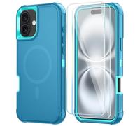SunStory Magnetic for iPhone 16 Case with HD Screen Protector, Compatible with MagSafe, 3-Layer Heavy Duty Full-Body Cover, 3 in 1 Hybrid Protective Case for iPhone 16 6.1",LakeSkyBlue