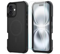 SunStory Magnetic for iPhone 16 Plus Case with HD Screen Protector, Compatible with MagSafe, 3-Layer Heavy Duty Full-Body Cover, 3 in 1 Hybrid Protective Case for iPhone 16 Plus 6.7",Black