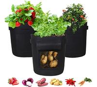 SunStream 3-Pack 7 Gallon 27L Heavy Duty Thickened Nonwoven Fabric Pots Potato Grow Bags with Handles windows for Tomatoes(3-Pack 7Gallon)