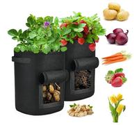 SunStream Potato Grow Bags with windows (7Gal-2Pack) Breathable Fabric Plant Vegetable Growing Bag Planting Tomatoes, Vegetables, Strawberry with Window Flap and Handles