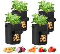SunStream Potato Grow Bags with windows (7Gal-4Pack) 27L Breathable Fabric Plant Vegetable Growing Bag Planting Tomatoes, potato, Vegetables, Strawberry with Window Flap and Handles