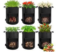 SunStream Potato Grow Bags with windows (7Gal-6Pack) 27L Breathable Fabric Plant Vegetable Growing Bag Planting Tomatoes, potato, Vegetables, Strawberry with Window Flap and Handles