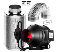 SunStream Ventilation Kit 4 Inch 190 CFM Inline Fan with Speed Controller, 4 Inch Carbon Filter and 25 Feet of Ducting for Grow Tent with 1/8'' heavy duty rope