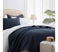 SunStyle Home King Quilt Bedding Set Navy, Lightweight Comforter Bedspread Blanket, King Size Quilt, Luxury Durable Quilted Stitching Coverlet with 2 Pillow Shams Diamond in Pattern All Seasons 3pcs