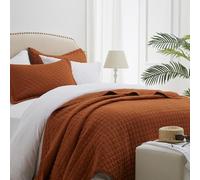 SunStyle Home Quilt Set King Rust Lightweight Bedspread Soft Reversible Coverlet for All Season 3pcs Burnt Orange Diamond Quilted Bedding Sets (1 Quilt 2 Pillow Shams)(106"x96")