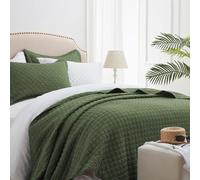 SunStyle Home Quilt Set Twin Olive Green Lightweight Bedspread Soft Reversible Coverlet for All Season 2pcs Army Green Diamond Quilted Bedding Sets (1 Quilt 1 Pillow Sham)(68"x86")