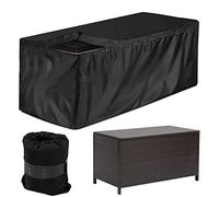 SUNSURE Deck Box Cover Heavy Duty Waterproof Outdoor Ottoman Bench Cover for Keter Large Deck Boxes Rectangular Storage Box Cover with Drawstring and Zipper (62x32x28in)