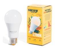 sunsy Shine A19 Full-Spectrum LED, 2700K Soft White, CRI 97, Flicker-Free | E26 base, dimmable, 670 lm at 11W, ETL & FCC certified, low-EMF, no UV or IR, 25,000-hr lifespan, 3-yr warranty, US-based