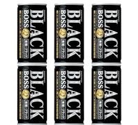 Suntory BOSS Japanese Black Coffee Dark Roasted Sugar Free Drinks 185g (Pack of 6)