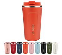 SUNTQ Coffee Travel Mug with Leakproof Lid - Reusable Coffee Cups Travel - Thermal Mug Insulated Cup - Coffee Travel Cup Stainless Steel - for Hot and Cold Drinks, 18oz/510ml, Coral Orange