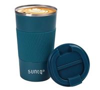 SUNTQ Reusable Coffee Cups Travel 510ml Coffee Travel Mug with Leakproof Lid - Thermal Mug Insulated Cup - Stainless Steel Travel Cup with Rubber Grip for Hot and Cold Drinks Blue