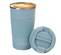 SUNTQ Reusable Coffee Cups Travel 510ml Coffee Travel Mug with Leakproof Lid - Thermal Mug Insulated Cup - Stainless Steel Travel Cup with Rubber Grip for Hot and Cold Drinks Light Blue