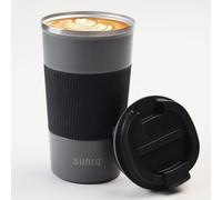 SUNTQ Reusable Coffee Cups Travel - Coffee Travel Mug with Leakproof Lid - Thermal Mug Insulated Cup - Stainless Steel Travel Cup with Rubber Grip - for Hot and Cold Drinks, 17oz/510ml Gray/Black