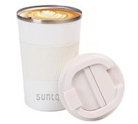 SUNTQ Reusable Coffee Cups Travel - Coffee Travel Mug with Leakproof Lid - Thermal Mug Insulated Cup - Stainless Steel Travel Cup with Rubber Grip - for Hot and Cold Drinks, 13oz/380ml White