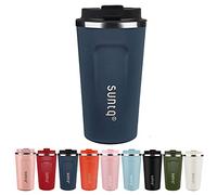 SUNTQ Reusable Coffee Cups Travel - Coffee Travel Mug with Leakproof Lid - Thermal Mug Insulated Cup - Stainless Steel Travel Cup with Rubber Grip - for Hot and Cold Drinks (Dark Blue, 18oz/510ml)