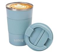 SUNTQ Reusable Coffee Cups Travel - Coffee Travel Mug with Leakproof Lid - Thermal Mug Insulated Cup - Stainless Steel Travel Cup with Rubber Grip - for Hot and Cold Drinks, 13oz/380ml Light Blue