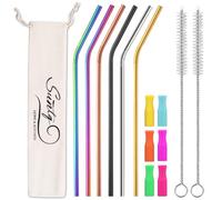SUNTQ Stainless Steel Straws for Stanley Tumbler, Straw Replacement for Stanley Cup Accessories, Reusable Metal Straws with Silicone Tips and Cleaning Brush (6 x 305, Multi-Colour)