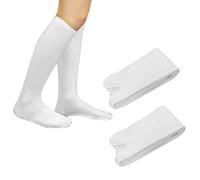 SUNTRADE 2 Pairs Split Toe Tabi Socks, Casual Sandal Split Long Socks Japanese Socks for Men Women (Whitex2)