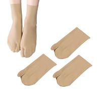 SUNTRADE 3 Pair Women Japan Tabi Socks, Split 2 Toe Sandals Thin Breathable Crew Ankle Socks for Athletic Summer Run Spring, Beige, One size