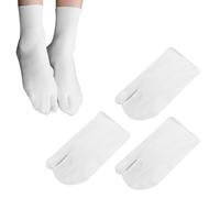 SUNTRADE 3 Pair Women Japan Tabi Socks, Split 2 Toe Sandals Thin Breathable Crew Ankle Socks for Athletic Summer Run Spring, White, One size