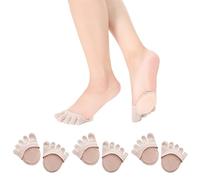 SUNTRADE 3 Pairs Toe Topper Socks No Show Liner Socks Women Finger Half Socks Non Slip Invisible Separated Socks for High Heels Sandals Sling back (Standard, flesh-coloredx3)