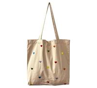 SUNTRADE Canvas Tote Bag with Pocket Reusable Soft Grocery Cloth Bag Floral Shoulder Bag with Little Love Pattern for Beach Travel Shopping (pink)