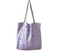 SUNTRADE Canvas Tote Bag with Pocket Reusable Soft Grocery Cloth Bag Floral Shoulder Bag with Little Love Pattern for Beach Travel Shopping (purple)