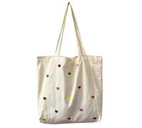 SUNTRADE Canvas Tote Bag with Pocket Reusable Soft Grocery Cloth Bag Floral Shoulder Bag with Little Love Pattern for Beach Travel Shopping (beige)