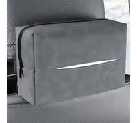SUNTRADE Car Tissue Holder, PU Leather Car Napkin Holder for Backseat, Center Console and Sun Visor with Adjustable Strap (Gray-A)