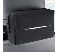 SUNTRADE Car Tissue Holder, PU Leather Car Napkin Holder for Backseat, Center Console and Sun Visor with Adjustable Strap (Black-A)