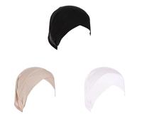 SUNTRADE Muslim Inner Hijab Caps, Full Coverage Undercap, Breathable Stretchy Bonnet, 3 Pack (BK+WH+BE)