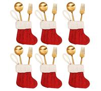 SUNTRADE Red Knitted Christmas Tableware Silverware Holders Set, Knife and Fork Bags Covers for Thanksgiving New Year Party Decorations Xmas Dinner Table Decor Ornaments,Set of 6