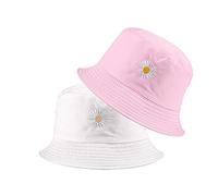 SUNTRADE Unisex Bucket Hat,Double-Side-Wear,Embroidery Hat Summer Travel Beach Sun Visor Outdoor Packable Cap (Pink-White)