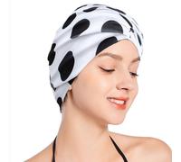 SUNTRADE Women Lady Girls Bathing Cap Long Short Hair Swiming Cap Pleated Knotted Turban Hats Non-Waterproof Swim Cap (White-Black)