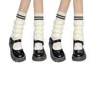 SUNTRADE Womens Knit Long Socks Leg Warmers,Japanese Kawaii Winter Boot Socks for 80s Eighty's Party Sports Yoga, 2 Pairs (Whitex2)