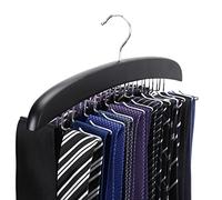 SunTrader Wooden Tie Hanger,24 Tie Organizer Rack Hanger Holder Hook (Black, 24 hooks)
