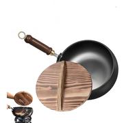 Suntuup 24cm Japanese Hand-Forged Iron Pan Uncoated Non-Stick Cookware with Wooden Lid Perfect for Gas Stovetop Stir Fry Durable & Versatile Cooking Essential