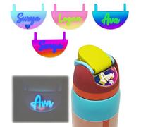 SUNUCO Personalized Glow Name Plate Topper Compatible with Owala Water Bottle 24oz 32oz 40oz Glow in The Dark Name Tags for Drinking Cup Lid, Acrylic Multi-Color Shifting Effect