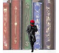 SUNUCO Red Reading Biker Bookshelf Decor, Book Nook Accessory Leaning Cool Biker Statue for Dark Romance Readers, Bike Romance Bookish Gift (6 inch)