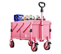 Sunula 220LBS Folding Camping Trolley, Heavy Duty 120L Large Capacity Garden Wagon Cart with All-Terrain Wheels, Lightweight Outdoor Utility Foldable Festival Trolley for Grocery, Shopping, Pink