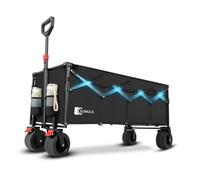 Sunula 400L Folding Festival Trolley, 440LB Capacity Heavy Duty Collapsible Beach Wagon with Big All-Terrain Wide Wheels, Drink Holders, Brake, Foldable Outdoor Cart for Garden Camping, Black
