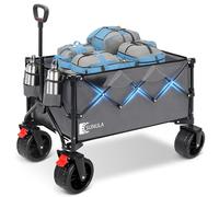 Sunula 440LBS Festival Trolley with All-Terrain Wide Wheels and Brake, 250L Heavy Duty Folding Camping Wagon, Patented 4-Way Folding, One-Click Adjustable Handle, Pull-Along Beach Cart - Grey