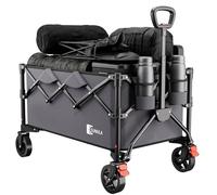 Sunula Festival Trolley with Brake - 250L Capacity & 330LB, Heavy Duty Folding Camping Wagon, All-Terrain Wheels, Patented 4-Way Folding, One-Click Adjustable Handle, Pull-Along Beach Cart - Grey